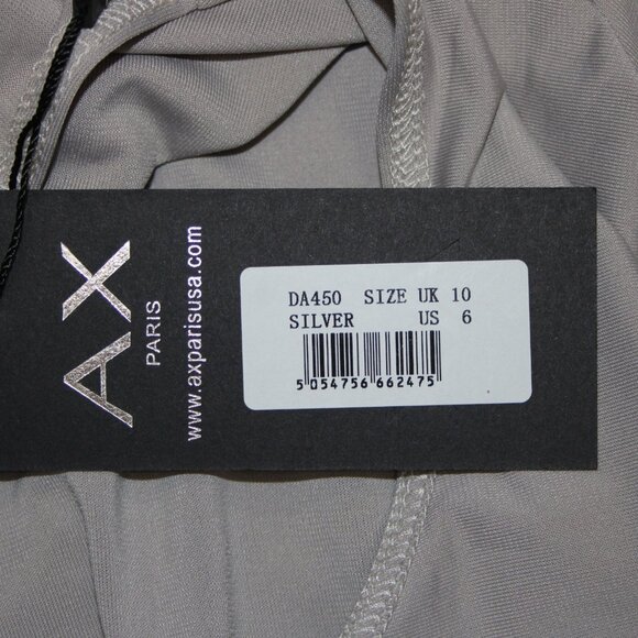 AX Paris Dress Sz 8 Silver Ruched Body Con Lined Polyester Elastane Dress - Picture 10 of 13